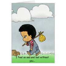 Garçon triste mignon cartes de vœux