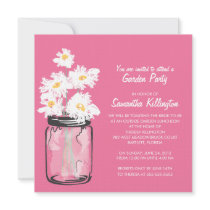 Garden Party Mason Jar & White Daisies Custom Invitation