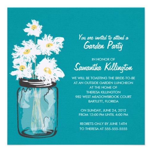 Garden Party Mason Jar & White Daisies Personalized Invitation