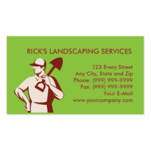 gardener landscaper worker with shovel business card templates
