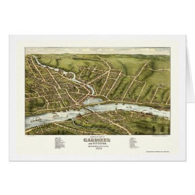 Gardiner & Pittston, ME Panoramic Map - 1878 Card by lc_maps