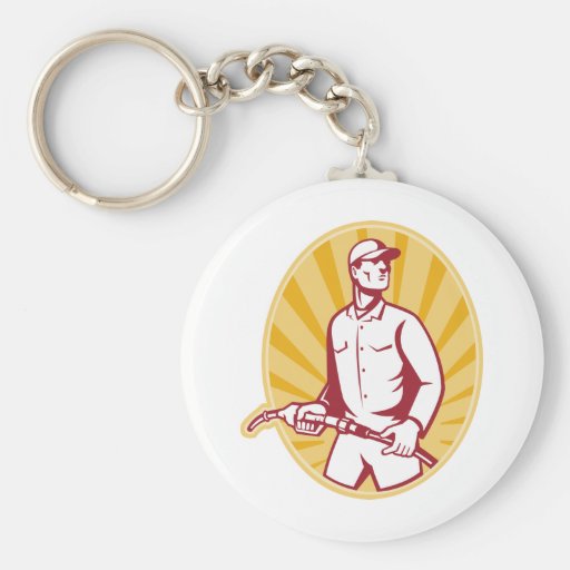 Gas Jockey With Petrol Pump Nozzle Retro Key Chain