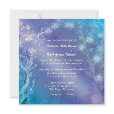 Gate of Dawn Blue Tree Theme Winter Formal Wedding Personalized Announcement by BridalHeaven