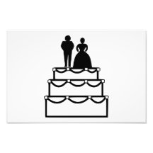 Gâteau de mariage avec la bande dessinée de jeunes  tirage photo