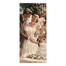 Gâteau vintage de coupe de nouveaux mariés de mari carte double en  couleur