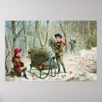 Gathering Christmas Holly  c.1890 Poster