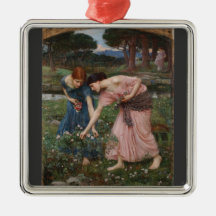 Gathering Rosebuds by John William Waterhouse Christmas Ornament