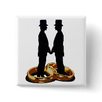 Gay Marriage Two Grooms Blue Buttons