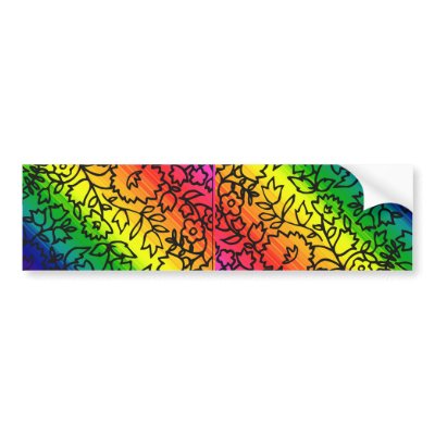 Gay Pride Rainbow Colors, Lace Floral, Bumper Sticker by JayneLogan
