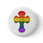 Gay Rainbow Cross 1 Pinback Button