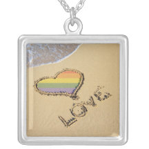 Gay Rainbow Love Heart In The Sand Pendants