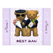 Gay Wedding - Best Man - Teddy Bears lilac Personalized Announcements