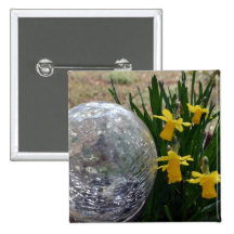 Gazing Ball and Daffodils after a rain Pins