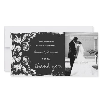 GC | Charcoal Vintage Damask Horizontal Thank You Photo Cards by TheGreekCookie