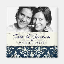 GC | Erika Vintage Damask Save the Date Navy Fridge Magnet