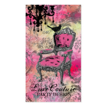 GC | Fabulously French Colourful Pink Damask Business Card Templates