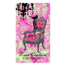 GC | Fabulously French Hot Pink Lime Damask Business Card Templates