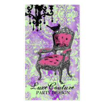 GC | Fabulously French Hot Purple Lime Damask Business Cards