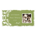 GC | Green Vintage Damask Save the Date Custom Photo Card
