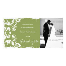 GC | Green Vintage Damask Thank You Custom Photo Card