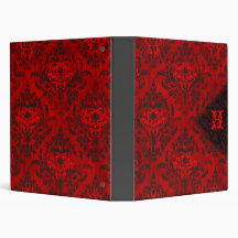 GC | Red Hott Damask Monogram 3 Ring Binder