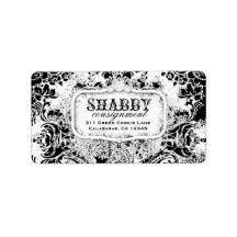 GC Shabby Vintage Black & White Damask Label