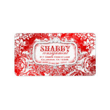 GC Shabby Vintage Red & White Damask Label