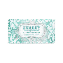 GC Shabby Vintage Turquoise Damask Label