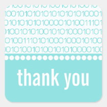 Geek Chic Binary Code Thank You Stickers, Aqua stickers