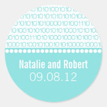 Geek Chic Binary Code Wedding Stickers, Aqua stickers