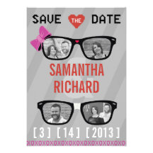 Geek Glasses  & Hearts Wedding Save the Date Custom Announcements