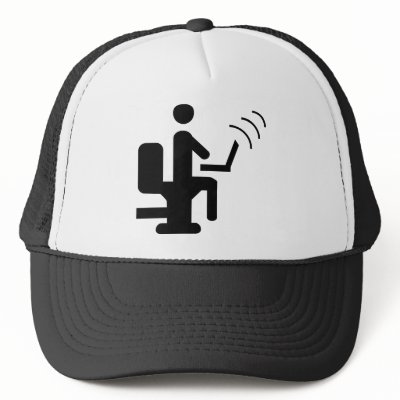 geek on toilet trucker hat by Tomaniac