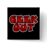 Geek Out Plaid Text Design Button