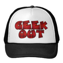 Geek Out Plaid Text Design Hats