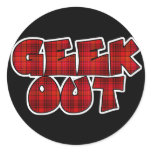 Geek Out Plaid Text Design Round Sticker