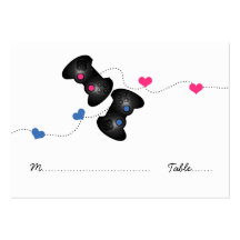 Geeky Gamer Wedding Place Cards Dark (Blue/Pink) Business Cards