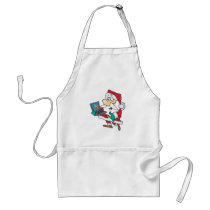 geeky technology savvy santa with a laptop cartoon aprons