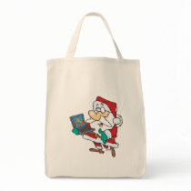 geeky technology savvy santa with a laptop cartoon bags