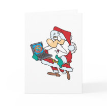geeky technology savvy santa with a laptop cartoon greeting cards