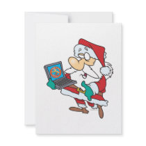 geeky technology savvy santa with a laptop cartoon invites