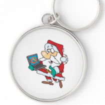 geeky technology savvy santa with a laptop cartoon keychain