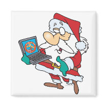 geeky technology savvy santa with a laptop cartoon fridge magnet