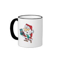 geeky technology savvy santa with a laptop cartoon coffee mug