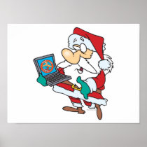 geeky technology savvy santa with a laptop cartoon poster
