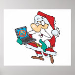 geeky technology savvy santa with a laptop cartoon posters