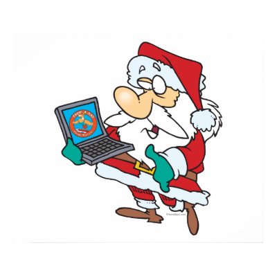 geeky technology savvy santa with a laptop cartoon poster by tooni_dooni