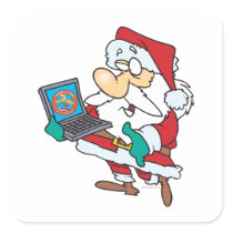 geeky technology savvy santa with a laptop cartoon stickers