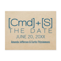 Geeky Typography 2 Save the Date Postcard, Blue