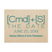 Geeky Typography 2 Save the Date Postcard, Teal