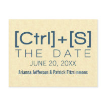 Geeky Typography Save the Date Postcard, Blue